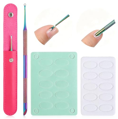 HJZHII Cuticle Pusher, Dual Ended Nail Cuticle Remover Stainless Steel Nail Pusher with Cover 240 Grit 100 Grit Nails Files Cuticles Scraper Tool for Gel Polish Removal Salon Home Use