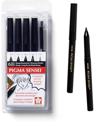 SAKURA 50200 Pigma Sensei Manga 6-Piece Drawing Kit, Black