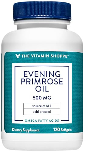 The Vitamin Shoppe Evening Primrose Oil 500mg - GLA Omega-6 | Women's Hormonal Balance | 120 Softgels | Cold-Pressed