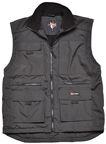 Mens Multi Pocketed Bodywarmer Waistcoat Fleece Lined For Warmth LINCOLN Vest Fortress Full Zip Warm Work Designed by Tuff Stuff Black L (44-46'' Chest)