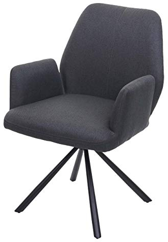 Mendler Esszimmerstuhl HWC-H71AM, Küchenstuhl Lehnstuhl Stuhl, drehbar Auto-Position Stoff/Textil Stahl - dunkelgrau