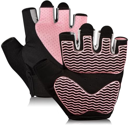 Sunnex Pink Women's Gym Gloves, Fingerless Workout Gloves for Weightlifting, Cycling, Climbing, Rowing - Padded Palm, Adjustable Velcro Closure, User-Friendly Design