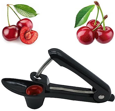 Snocciolatore di ciliegia ciliegia snocciolatore di oliva in acciaio inox e supporto in silicone alimentare, noccioli di ciliegia cucina gizmo per la rimozione di pietre di frutta (nero)