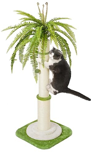 42 Tall Palm Tree Cat Scratching Post - Heavy Duty Coconut Cat Scratcher for Large Cats, Cute Green Sisal Rope Vertical Scratching Pole with Dangling Ball, Stable & Decorative Furniture (106cm)
