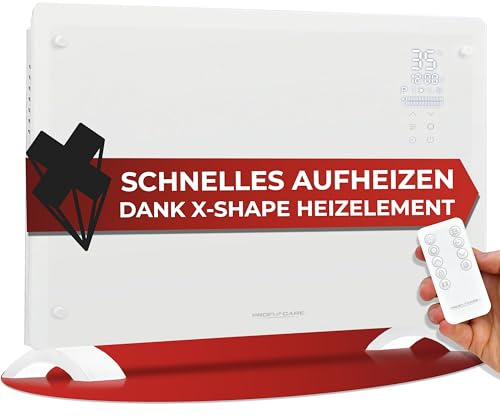 ProfiCare® Elektroheizung mit Glasfront & X-Shape Heizelement | mobiler Heizkörper auch für Wandmontage geeignet | Konvektor Heizung mit 2 Heizstufen | lautloses Heizen - 0dB | PC-GKH 3119 weiß
