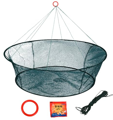 Cozlly Faltbares Fischernetz Handnetz,Köderfisch-Senke mit Fluchtschutz,Fischernetze mit Angelschnur,Wurf Handform Angelgussnetz,Handwurfkäfig zum Fangen von Fischen Garnelen Krabben