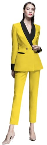 Qrkoda Femme Costume Deux pièces à Boutons Veste à Revers châle Pantalon pour Entreprises