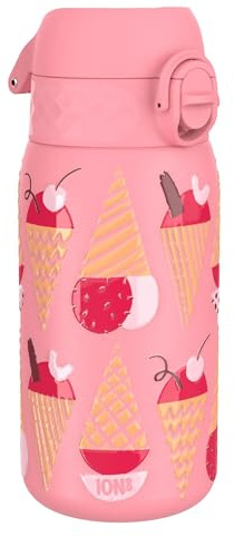 Ion8 Vacuum Insulated Steel Water Bottle, 320 ml/11 oz, Leak Proof, Easy to Open, Secure Lock, Dishwasher Safe, Carry Handle, Metal Water Bottle, ThermoShield Stainless Steel, Pink, Ice Creams