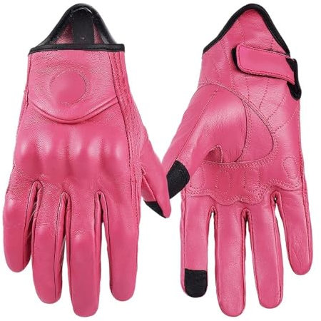 WANGSHAOWEI Motorradhandschuhe Damen Motorradhandschuhe Sommer Atmungsaktive Moto Handschuhe Retro Vollfinger Fahrradhandschuhe Schwarz, Braun, Rosa XS-XXL Motorrad Handschuhe(Pink,XS)