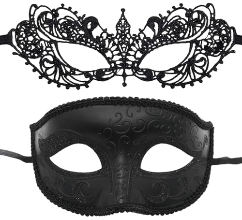 Generisch Coppia di mascherine per il viso, set di 2 maschere in pizzo con misteriosi rivestimenti per il viso, accessori per costume da festa, copertura per il viso per carnevale