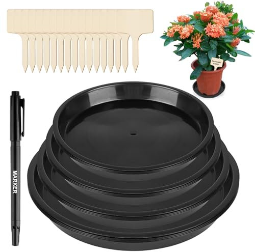 16 Pièces Soucoupe Pot Fleur, Coupelle Pot de Fleur en Plastique, Rondes Dessous de Pot de Fleur avec étiquettes de Plantes, Stylo de Marquage pour Plantes D'intérieur et D'extérieur