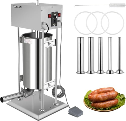 ROVSUN Electric Sausage Stuffer 15.4LBS/10L, Stainless Steel Sausage Maker Machine with Adjustable Speed & 5 Stuffing Tubes, Heavy Duty Vertical Sausage Filling Maker for Commercial and Home Use