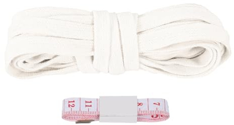 PATIKIL Cordón Plano con Cuerda De Ajuste 10mm X 5 Yd para Sudaderas Blanco | Reemplazo De Cuerda Plana Cordón De Algodón Suave, Con Cinta Métrica Cortos Pantalones Cinturón Ropa