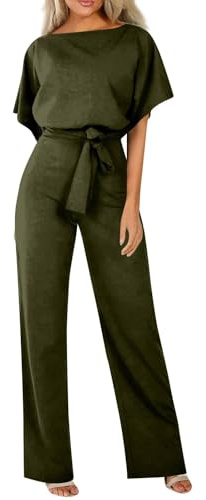 Women'S Jumpsuits & Playsuits Striped Summer Short Sleeve Playsuits Ladies Plain Casual Wide Leg Pant Belted Romper formal Wedding Overalls Baggy One Piece Outfits Dungarees My Orders