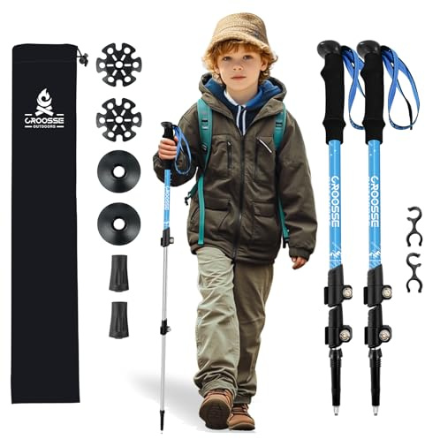 Adjustable Kids Hiking Poles for Trekking, Lightweight Walking Stick | 2-Pack, Aluminium, Collapsible, Telescopic Nordic Trekking Poles with Quick Lock System, EVA Grips for Boys, Girls, Children