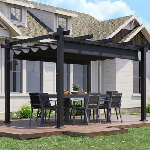 JUMMICO Aluminium Pavillon, 3 × 4 m, verstellbare Aluminium-Markise, langlebig, freistehende Sonnenschutzvorrichtung für Terrassen und Gärten, schützt vor Sonne und Regen, Grau