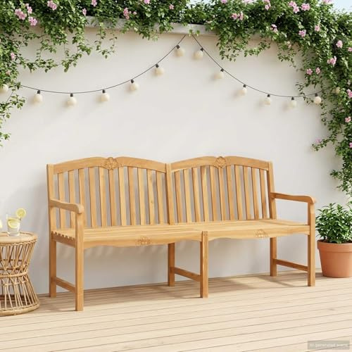 Holekex Handgjord rosbänk av massivt teak 180,5 x 60 x 96 cm med ribbbaksida design och stolben stöd för trädgård terrass balkong, vattenbaserad yta