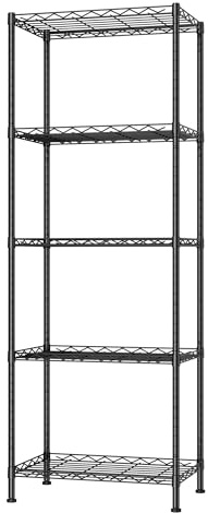 HOME BI 5-Tier Wire Shelving Unit, 5 Layers Tall Storage Shelves, Metal Home Organization Rack for Closet, Garage, Pantry, Kitchen, Laundry Room, Cubby, Bathroom, 21 W x 11 D x 59 H, Black