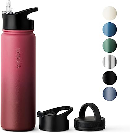 Vinsun Edelstahl Trinkflasche 750ml - Strohhalm, Trinköffnung, Drehverschluss - auslaufsicher, Kohlensäure geeignet - leichte Thermosflasche Sport, Outdoor, Schule, Büro