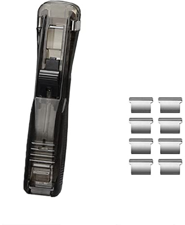 Pinzatrice a spinta, pinzatrice di carta con 8 clip riutilizzabili, clip per raccoglitori morsetti di carta pinzatrice da tavolo, distributore di clip di vongole per documenti d'ufficio,