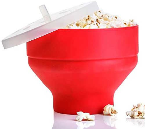 Abonda Palomitas maíz Silicona,Cuenco Plegable con Tapa | Recipiente para Palomitas maíz para microondas tamaño Familiar con Ahorro Espacio y Alta Resistencia al Calor