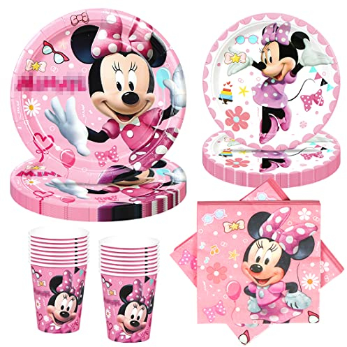Set di Accessori per Feste a Tema, 68 Pezzi Stoviglie per Feste, Stoviglie Compleanno Rosa, Include 20 Tovaglioli, 32 Piatti di Carta(7 Pollici, 9 Pollici), 16 Coppe di Carta
