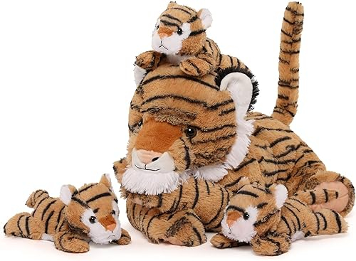 MorisMos 50cm lang Riesen Tiger Kuscheltier XXL mit 3 Babys im Bauch, Groß PlüschTiger Kuscheltiere XXL, Flauschiger Tiger Stofftier Plüschtier fTeddys Jungen Gebutstag Geschenk
