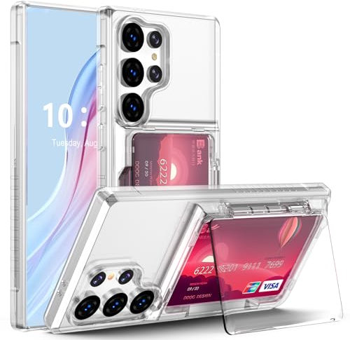 Coque portefeuille compatible avec Galaxy S24 Ultra avec porte-cartes de crédit en TPU souple, anti-rayures, antichoc et transparent avec béquille pour Samsung Galaxy S24 Ultra 2024 (transparent)