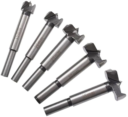 Fongmore 5 piezas 15 mm 20 mm 25 mm 30 mm 35 mm carpintería Forstner Juego de brocas de acero de alto carbono con barra oblonga con bisagras