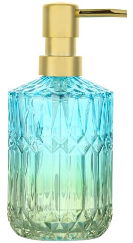 YunNasi Seifenspender Nachfüllbarer Flüssigseifen Spender aus Glas für Geschirrspülmittel, Shampoo-Lotion, Badezimmerarbeitsplatte, Küche, Waschküche (BlauGrün)