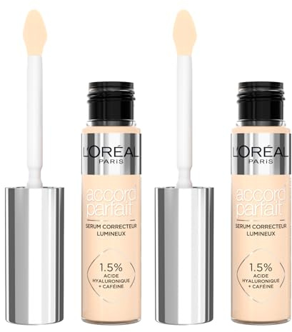 L'Oréal Paris Accord Parfait Radiant Serum Concealer Concealer aus Serum, auffüllend und hydratisiert, mittlere Abdeckung, strahlend, neutralisiert Augenringe mit Hyaluronsäure, Farbton 0,5D, 2