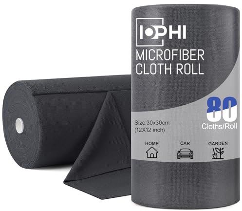iophi 80 Stück Mikrofasertücher, Wiederverwendbare Putzlappen, Microfasertücher auf Rolle für Auto, Haus und Küche Abreißbare Lappen in 30 x 30 cm, Dunkelgrau