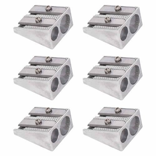 6 Sacapuntas de Lápiz, Sacapuntas de Metal con 2 Agujeros, Sacapuntas Doble de Metal con Doble, Sacapuntas de Crayón, Sacapuntas Cuadrado Pequeño, Sacapuntas de Aluminio, para Escuela, Oficina