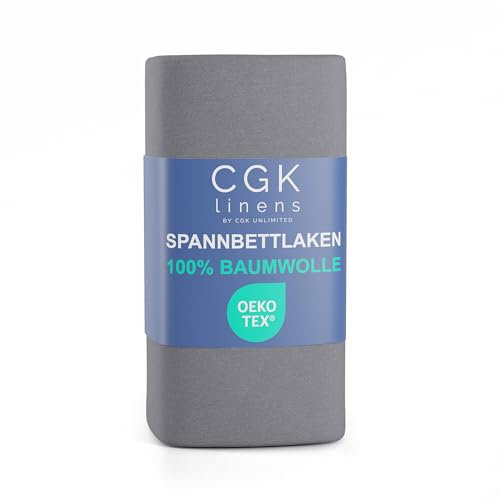 Spannbettlaken Jersey 180x200 cm - 100% Baumwolle weich & atmungsaktiv wärmend - Bettlaken Spannbetttuch mit Rundumgummi für Matratzen bis 30 cm & Boxspringbetten DE - Oeko-Tex - Dunkelgrau