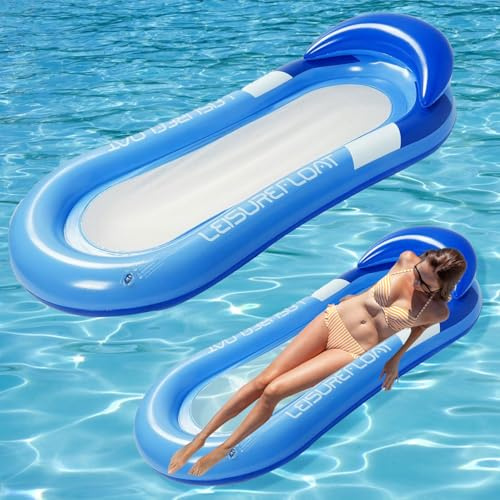 Ajuanbazha Matelas Flottant Piscine Gonflable 90 × 160 cm avec Appui‑Tête & Filet, Matelas Gonflable Piscine, Hamac d’Eau Portable pour Adultes, Idéal Plage, Lac & Fêtes (Bleu)