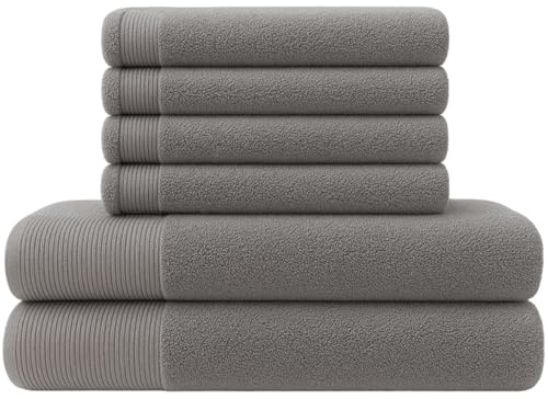 NOVOTEXTIL Set de Toallas - Juego 2 Para Ducha 70x140 y 4 Para Cara 30x50 - 100% Algodón 480 g/m2 - Suaves y Absorbentes (Gris)