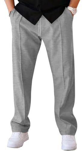 Pantalon Homme Léger Taille Élastique avec Cordon - Coupe Droite Bas Ouvert avec Poches - pour Travail, Sport, Décontracté