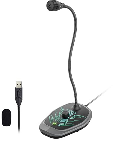 CMTECK USB Computer Microphone, Microphone for pc with RGB Light, Mute Function, Noise-Cancelling Recording Desktop Mic for Laptop for Online Chatting, Home Studio, Podcasting, Gaming, Skype, YouTube