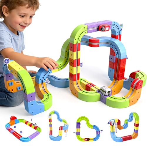 Innovakids 3D Magic Rail Cube Electric Train Set 121PCS Anti-Gravity Magnetic Track with 2 Rechargeable Trains, STEM Construction Building Toy, Ideal Birthday for Boys Girls Kids Age 3+