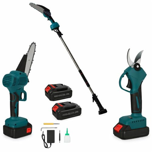 Kit Potatura Elettrico 3 in 1 con Asta Telescopica 120-250cm, Forbici, Motosega 6 a Batteria, 2 Batterie 48V, Attrezzi Giardinaggio, Cesoia, Troncarami, per Rami, Alberi, Giardino, Vigneti, Orti