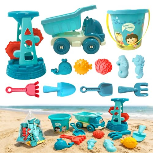KUKUTrue® Giocattolo 2 3 4 5 Anni, 13 Pezzi, Set di Giochi da Spiaggia E Sabbia con Ruota Ad Acqua, Giocattolo da Sabbia da 2 Anni, Giocattolo da Spiaggia per Bambini, Regalo 2–5 Ragazzi Ragazze