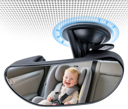 GES Rear View Mirror - 360 Degree Adjustable, Strengthen Suction Cup for Car - 5.9 x 2.2Inch - Black