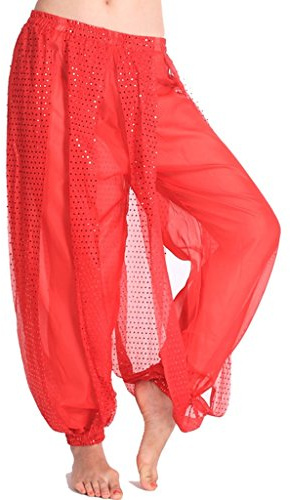 Baisdan Pantaloni Harem Yoga di Danza del Ventre, Pantaloni tribali arabici Indiani in Chiffon da Donna Adatti per Feste di Danza Yoga Pilates Zumba Rosso