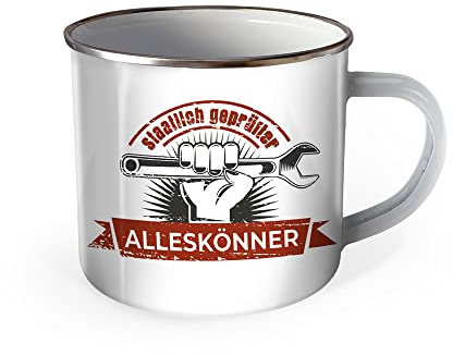 Trötsch Emaille Becher Handwerker Tasse Staatlich geprüfter Alleskönner: Kaffeetasse Teetasse Geschenkidee Geschenk Tasse Emaillebecher, White