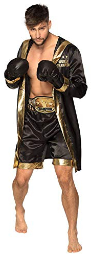 Boland - Kostüm Boxer, Mantel, Handschuhe, Hose, Gürtel, Kostüm für Herren, gold-schwarz, Boxchampion, Weltmeister, Kostüm, Karneval, Mottoparty, 50-52