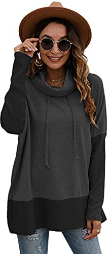 Famulily Hoodies Women Oversized Sweatshirt Drawstring Long Sleeve Comfy Warm Tops Winter Black L/XL