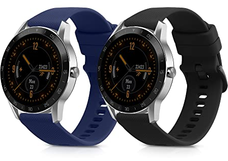 kwmobile Straps Compatible with Blackview X1 Smartwatch Straps - 2x Replacement Silicone Watch Bands - Smartwatch or Fitness Tracker - Black/Dark Blue