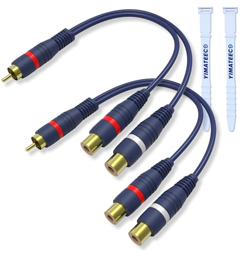 YIMATEECO Cinch Splitter Kabel RCA Y Adapter für Subwoofer Lautsprecher Heimkino, Cinch Y Kabel 1 Stecker zu 2 Buchse R-C-A Y Splitter Adapter, RCA zu JACK AV Audio Kabel (15cm, 2Stü, Blau)