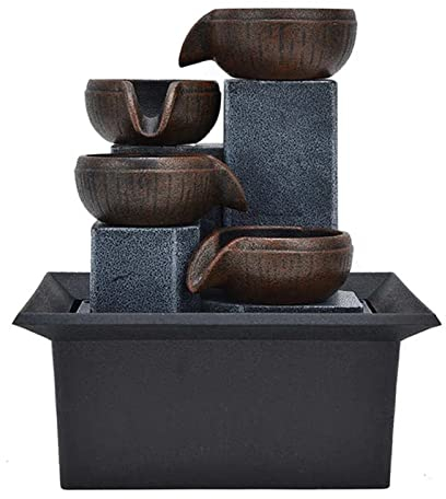 Adorno de Fuente Agua Escritorio Fuente de Rocalla Mesa Plástico Feng Shui Artesanía Interior Decoración Habitación Hogar con Luz LED