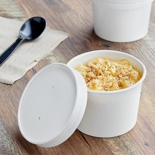 HOT BARGAINS Kraft Paper Soup Containers with Lids, White, 12oz/360ml Disposable Food Bowls for Hot and Cold Items, Pack of 50